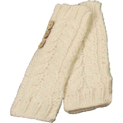 Women's Hand-Knitted Winter Hat Scarf and Hand Warmer Set with Inga Button Design Luxurious Acrylic Adjustable Fit Elegant Brown and Cream by Sock Stack