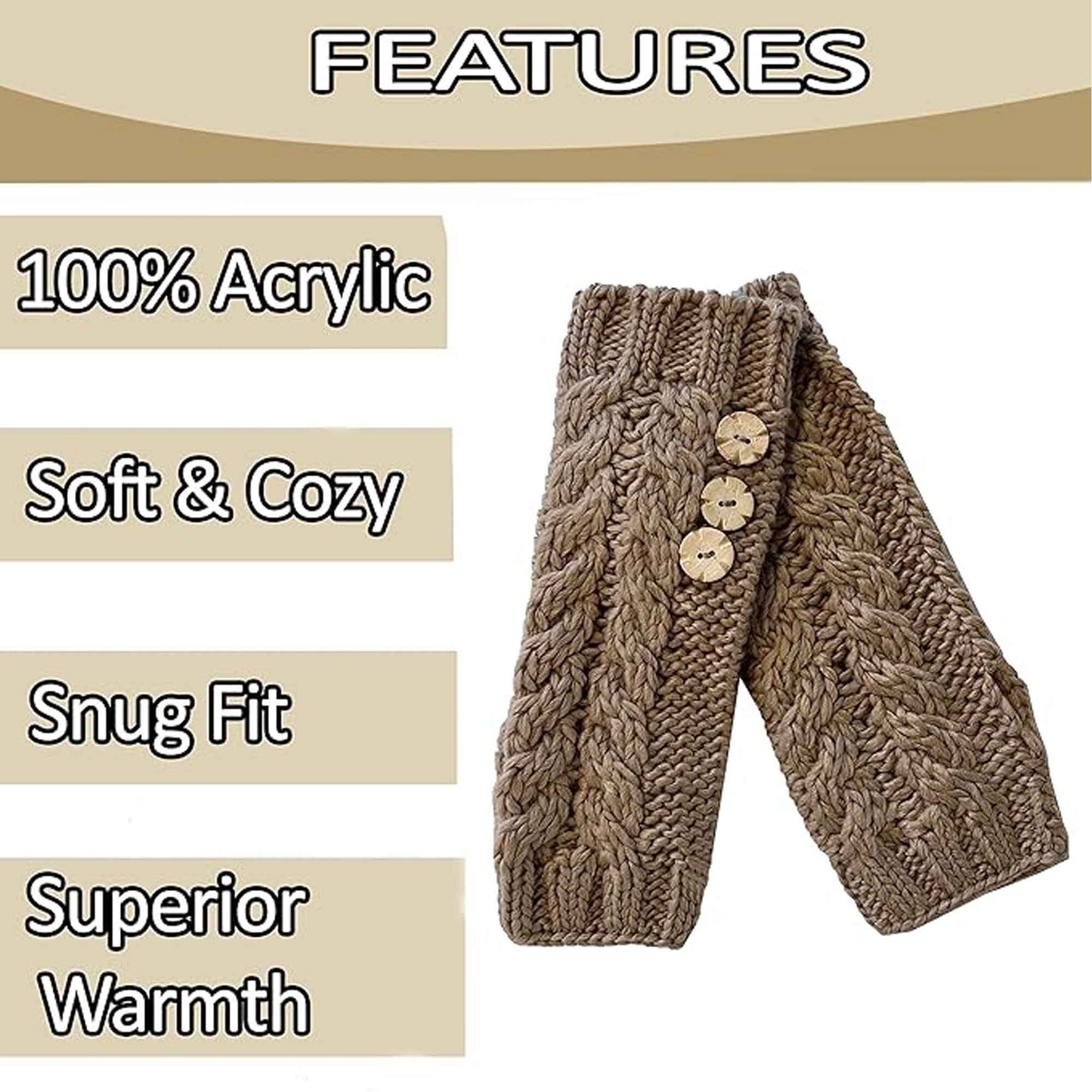 Women's Hand-Knitted Winter Hat Scarf and Hand Warmer Set with Inga Button Design Luxurious Acrylic Adjustable Fit Elegant Brown and Cream by Sock Stack