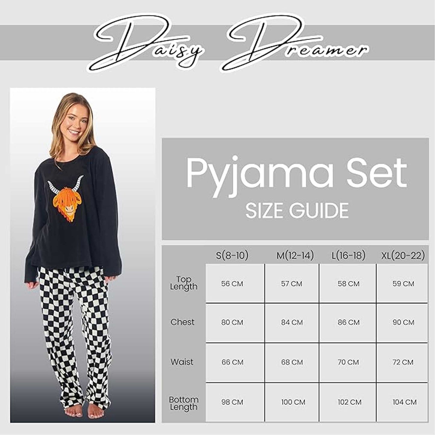 Women's Highland Cow Thermal Fleece Pyjamas Set Soft Warm Winter PJs Animal Print Loungewear Sleepwear Long Sleeve Top and Bottom by Daisy Dreamer