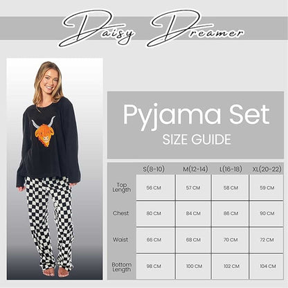 Women's Highland Cow Thermal Fleece Pyjamas Set Soft Warm Winter PJs Animal Print Loungewear Sleepwear Long Sleeve Top and Bottom by Daisy Dreamer