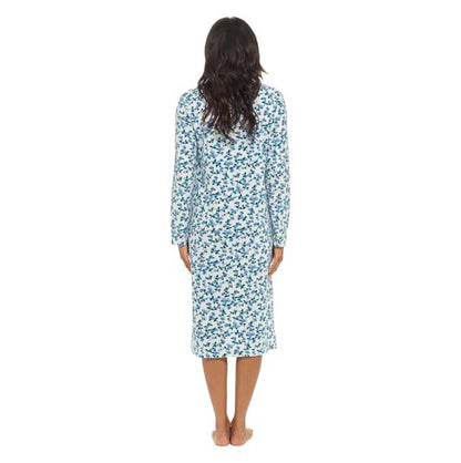 Women's Long Sleeve Fleece Nightdress Soft Warm Floral Print Sleepwear Cozy Winter Nightie Loungewear Available in Multiple Sizes By Daisy Dreamer