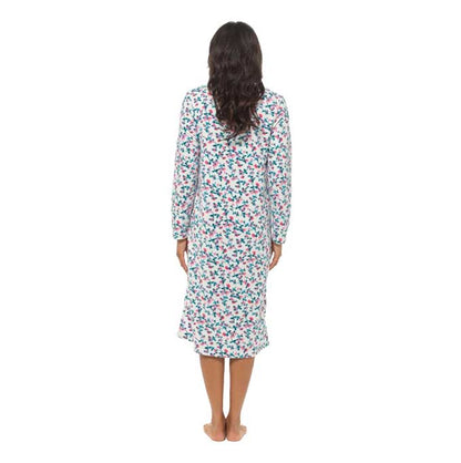 Women's Long Sleeve Fleece Nightdress Soft Warm Floral Print Sleepwear Cozy Winter Nightie Loungewear Available in Multiple Sizes By Daisy Dreamer