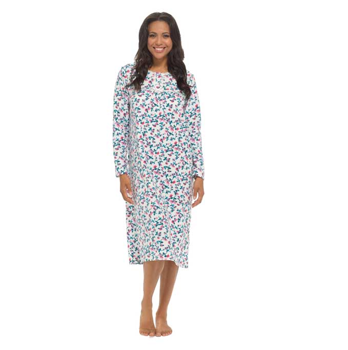 Women's Long Sleeve Fleece Nightdress Soft Warm Floral Print Sleepwear Cozy Winter Nightie Loungewear Available in Multiple Sizes By Daisy Dreamer