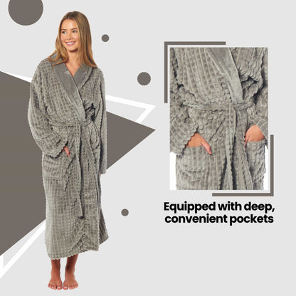 Women's Luxury Waffle Fleece Robe Soft Warm Long Dressing Gown with Belt and Pockets Loungewear by Daisy Dreamer