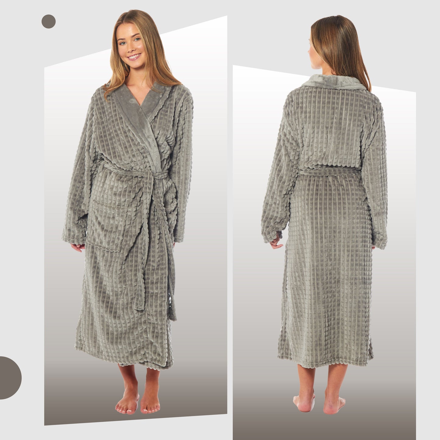 Women's Luxury Waffle Fleece Robe Soft Warm Long Dressing Gown with Belt and Pockets Loungewear by Daisy Dreamer