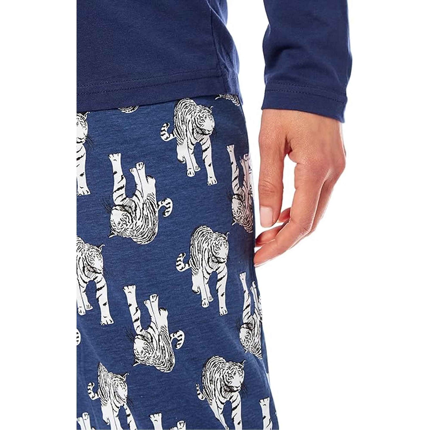 Women's Navy Tiger Print Polar Fleece Pyjama Set Soft Comfortable Loungewear Long Sleeve Top Elasticated Bottoms Stylish Gift Nightwear by Daisy Dreamer