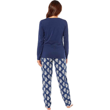 Women's Navy Tiger Print Polar Fleece Pyjama Set Soft Comfortable Loungewear Long Sleeve Top Elasticated Bottoms Stylish Gift Nightwear by Daisy Dreamer