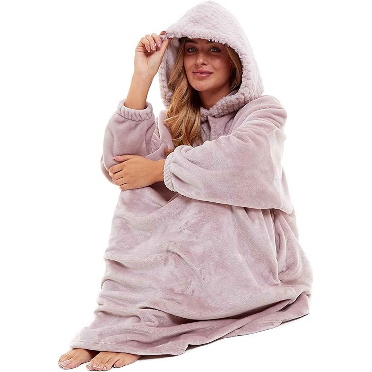 Women's Oversized Plush Hooded Poncho Blanket Cozy Fleece Hoodie with Fur Hood Ideal for Lounging Camping Outdoor Warmth by Daisy Dreamer