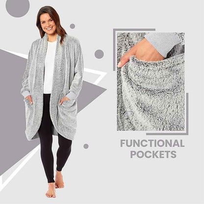 Women's Shimmer Grey Soft Touch Cardi Gown Luxury House Coat Elegant Loungewear Cozy Fit Robe Versatile Stylish Homewear by Daisy Dreamer