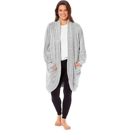 Women's Shimmer Grey Soft Touch Cardi Gown Luxury House Coat Elegant Loungewear Cozy Fit Robe Versatile Stylish Homewear by Daisy Dreamer