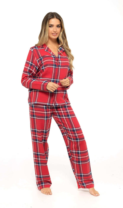 Women's Soft Brushed Cotton Flannelette Pajama Set with Elastic Waistband Cozy Check Pattern Sleepwear for All Seasons Small to XLarge by Daisy Dreamer