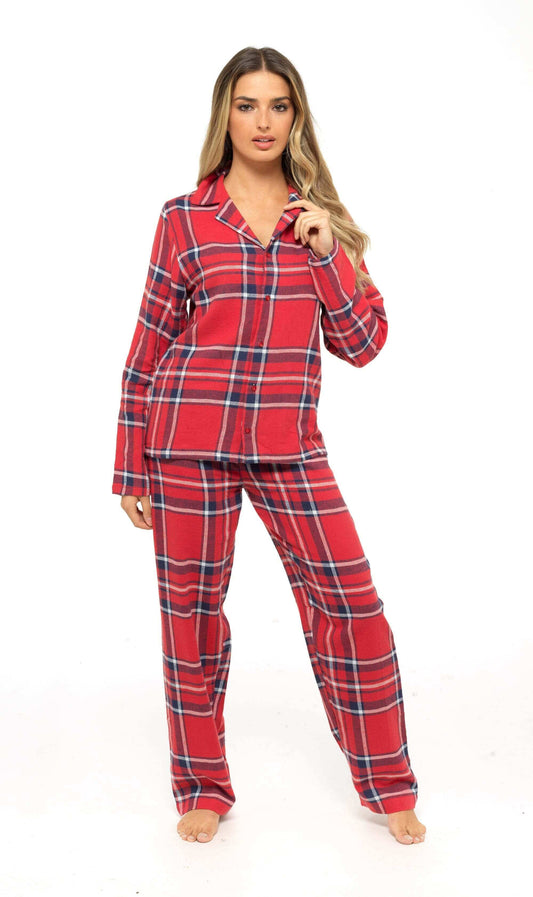 Women's Soft Brushed Cotton Flannelette Pajama Set with Elastic Waistband Cozy Check Pattern Sleepwear for All Seasons Small to XLarge by Daisy Dreamer