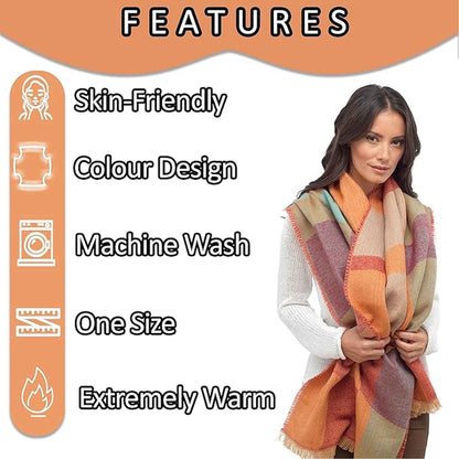 Women's Soft Woven Winter Scarves Lightweight Cozy Acrylic Wraps in Vibrant Orange Yellow Multi and Purple Red Multi by Sock Stack