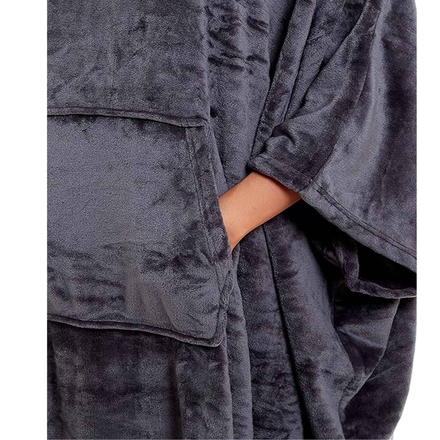 Women's Super Soft Oversized Hooded Poncho Blanket Navy Charcoal Flannel Fleece Cozy Loungewear Nightwear Warm Hoodie One Size Fits Most Adults by Daisy Dreamer