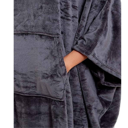 Women's Super Soft Oversized Hooded Poncho Blanket Navy Charcoal Flannel Fleece Cozy Loungewear Nightwear Warm Hoodie One Size Fits Most Adults by Daisy Dreamer