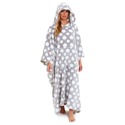 Women's Super Soft Oversized Hooded Poncho Blanket with Stars & Polka Dot Design for Indoor & Outdoor Use by Daisy Dreamer