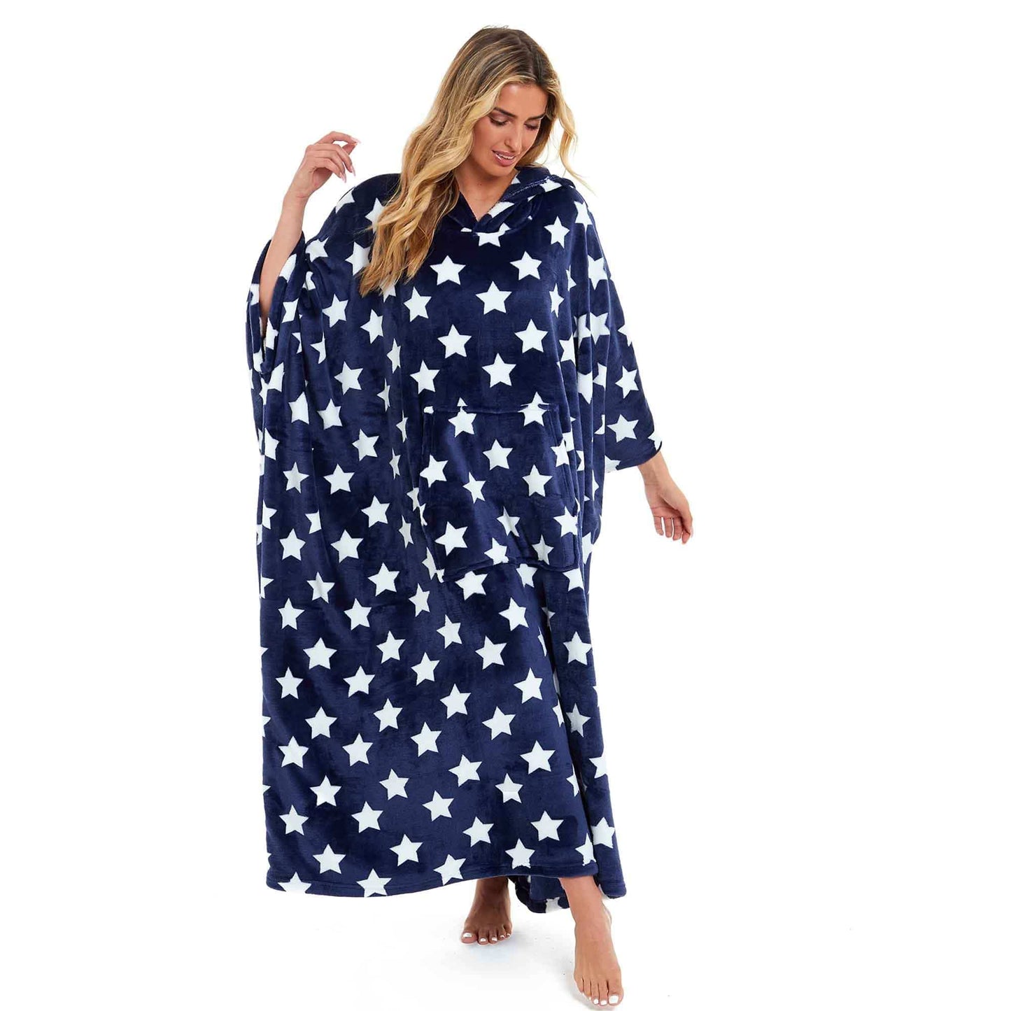Women's Super Soft Oversized Hooded Poncho Blanket with Stars & Polka Dot Design for Indoor & Outdoor Use by Daisy Dreamer