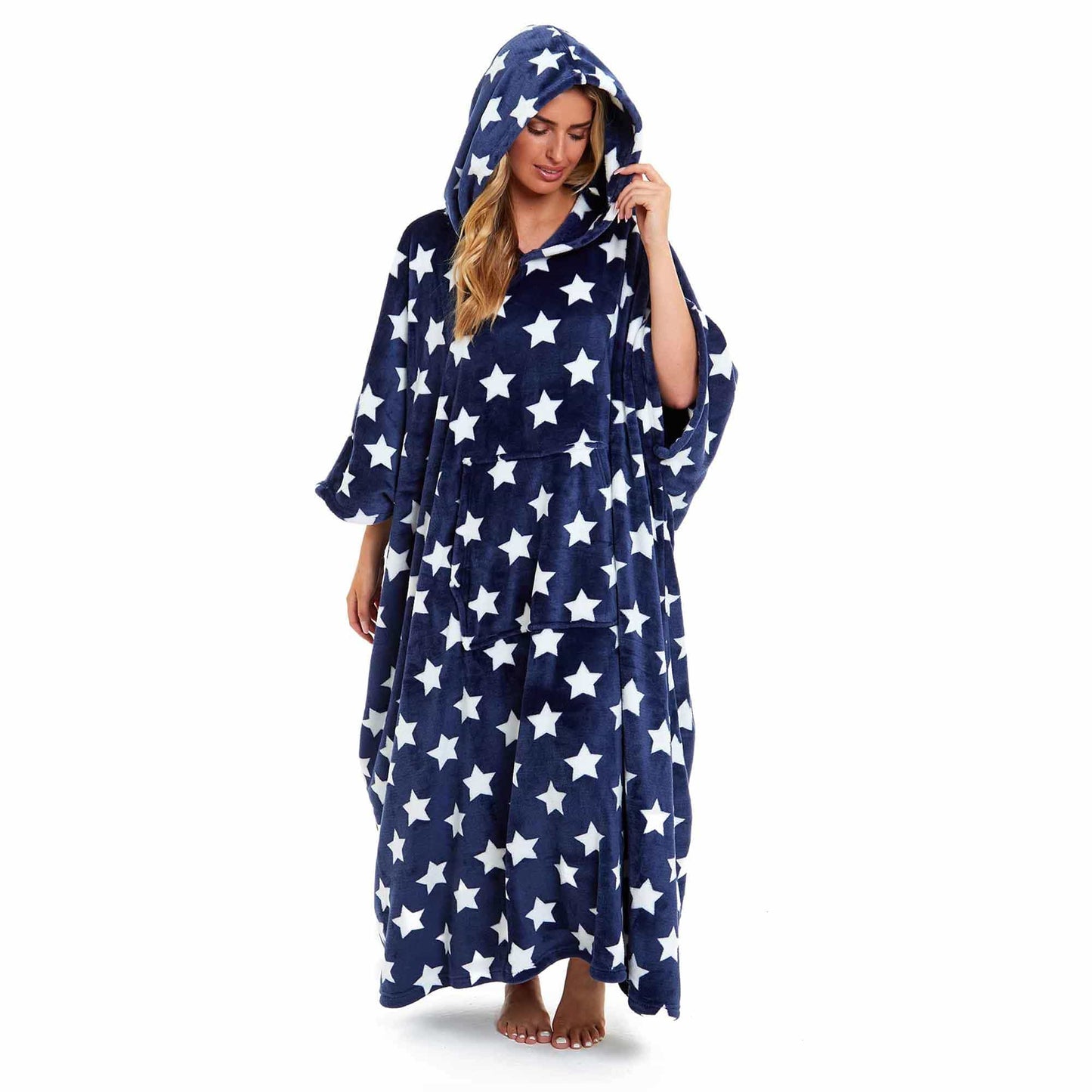 Women's Super Soft Oversized Hooded Poncho Blanket with Stars & Polka Dot Design for Indoor & Outdoor Use by Daisy Dreamer