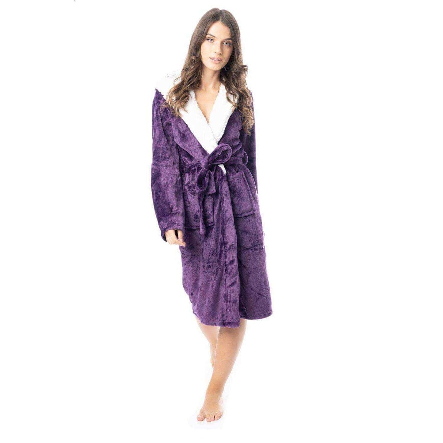 Women's Super Soft Plush Fleece Hooded Bathrobe Fluffy Velvet Loungewear Long Sleeve Cosy Winter Dressing Gown Spa Essential by Daisy Dreamer