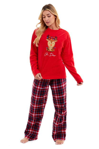 Women's Super Soft Reindeer Polar Fleece Pyjama Set Hooded Top Elasticated Pants Christmas Loungewear Winter Gift by Daisy Dreamer