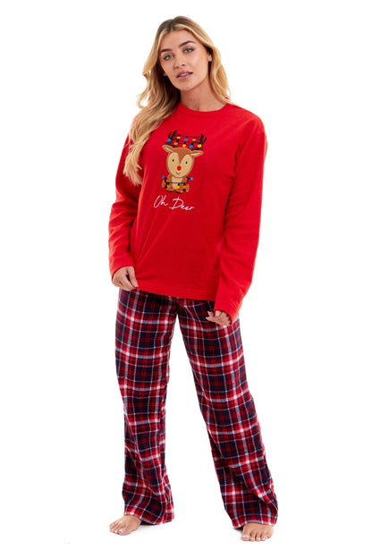 Women's Super Soft Reindeer Polar Fleece Pyjama Set Hooded Top Elasticated Pants Christmas Loungewear Winter Gift by Daisy Dreamer
