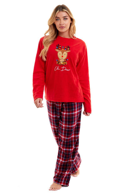 Women's Super Soft Reindeer Polar Fleece Pyjama Set Hooded Top Elasticated Pants Christmas Loungewear Winter Gift by Daisy Dreamer