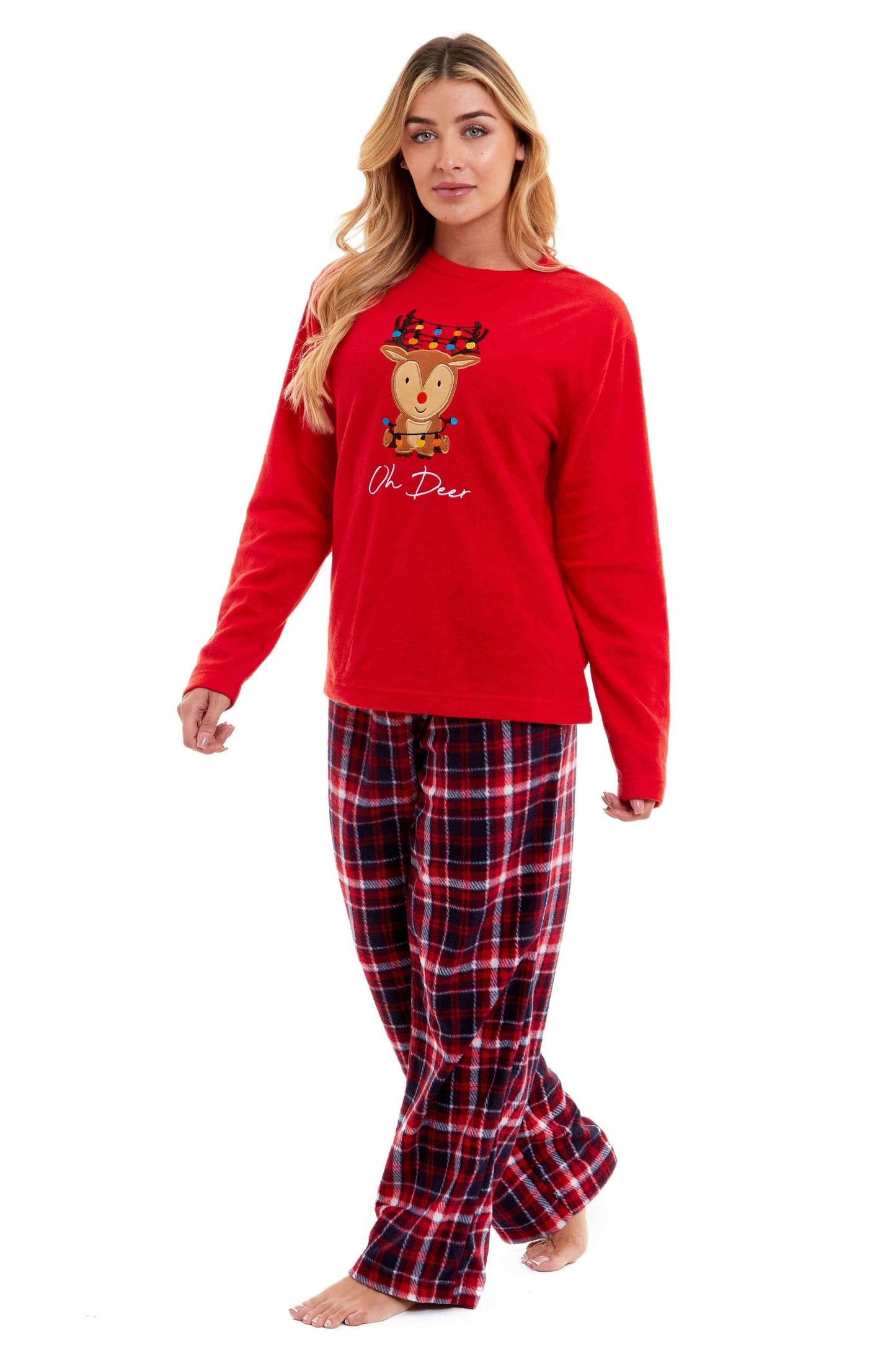 Women's Super Soft Reindeer Polar Fleece Pyjama Set Hooded Top Elasticated Pants Christmas Loungewear Winter Gift by Daisy Dreamer