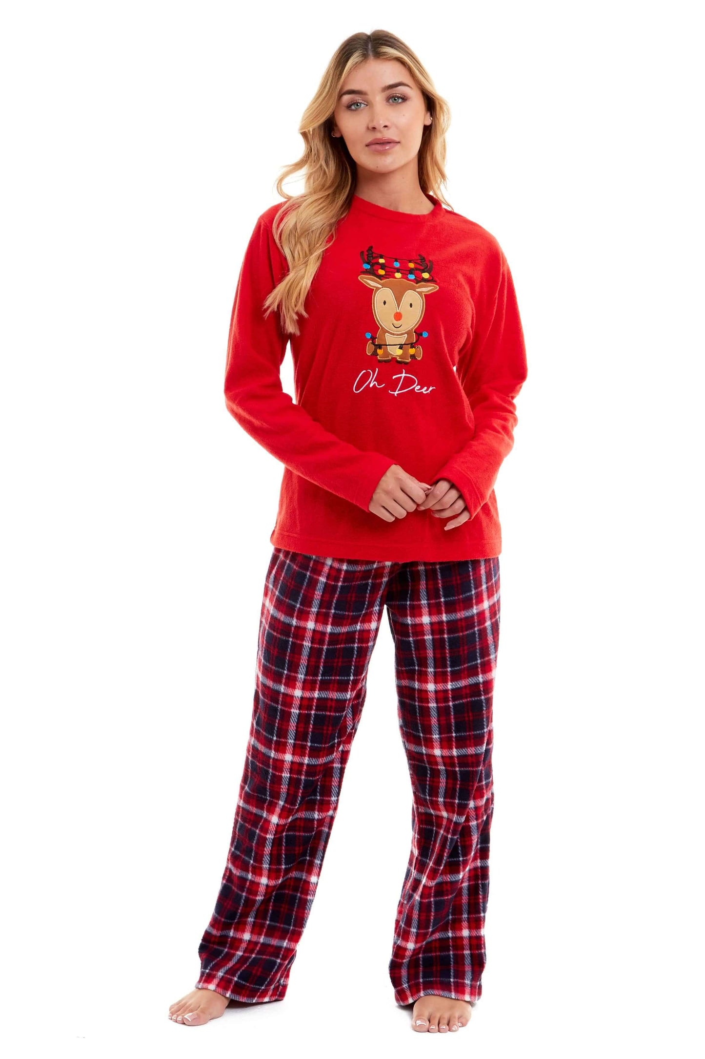Women's Super Soft Reindeer Polar Fleece Pyjama Set Hooded Top Elasticated Pants Christmas Loungewear Winter Gift by Daisy Dreamer