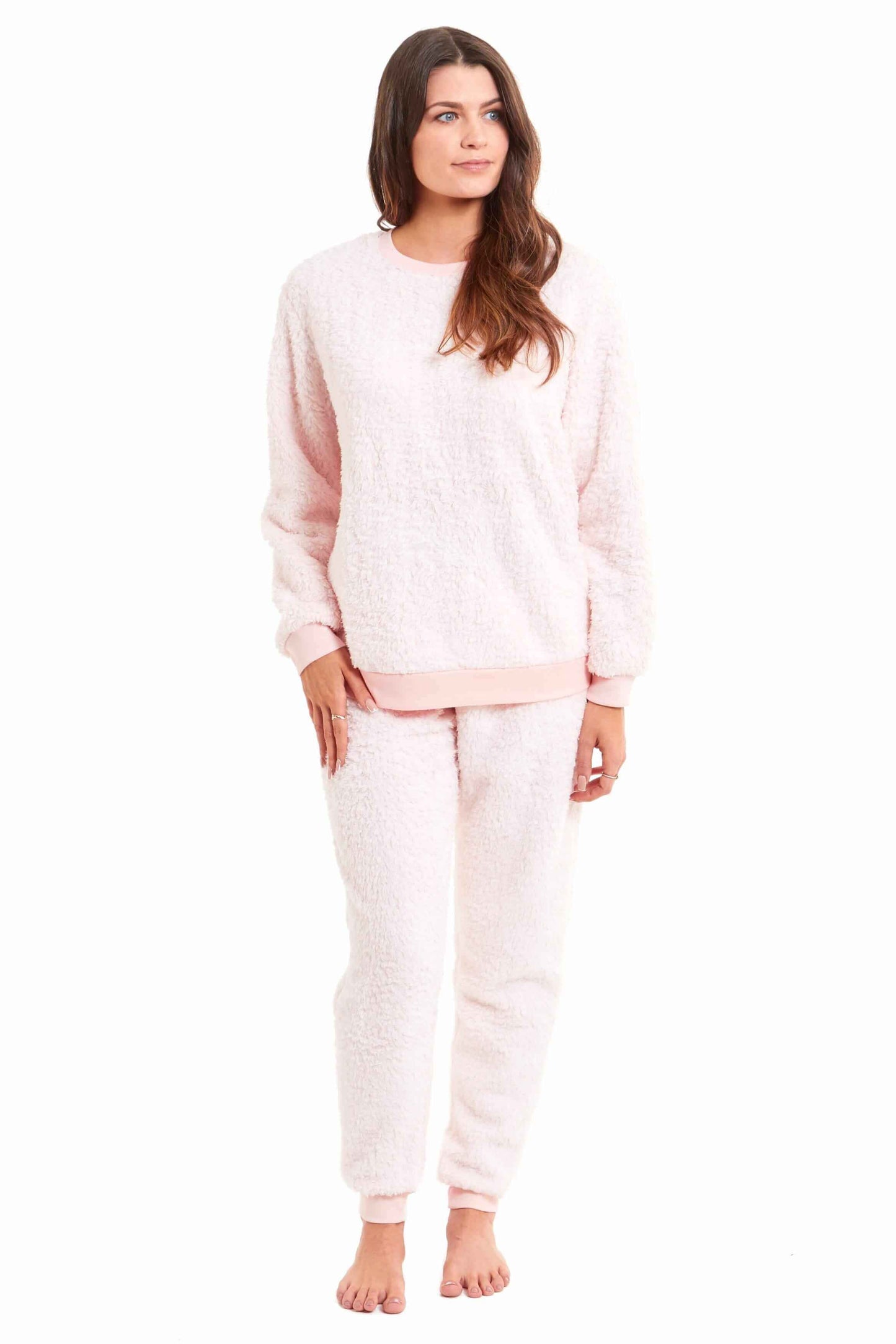 Women's Super Soft Teddy Fleece Lounge Set Fluffy Crew Neck Pyjama and Stretchable Loungewear in Grey Pink Ideal Nightwear Gift Available in S M L XL Sizes Daisy Dreamer