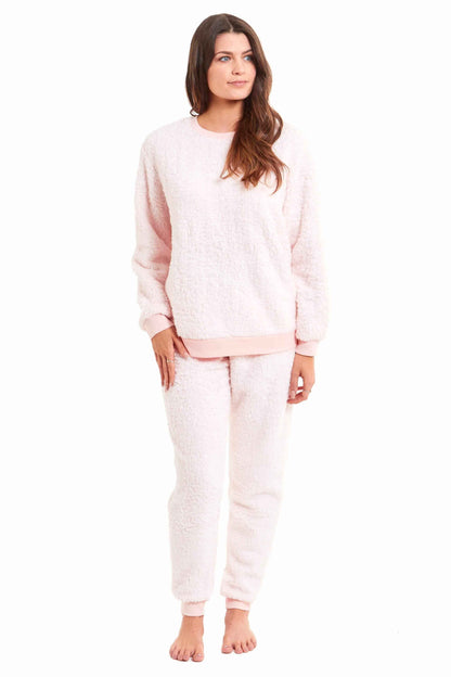 Women's Super Soft Teddy Fleece Lounge Set Fluffy Crew Neck Pyjama and Stretchable Loungewear in Grey Pink Ideal Nightwear Gift Available in S M L XL Sizes Daisy Dreamer