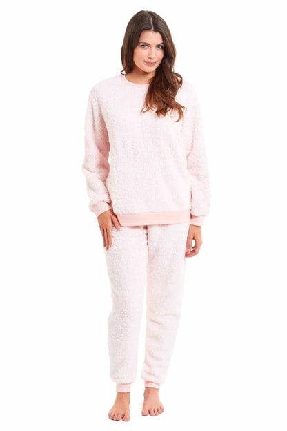 Women's Super Soft Teddy Fleece Lounge Set Fluffy Crew Neck Pyjama and Stretchable Loungewear in Grey Pink Ideal Nightwear Gift Available in S M L XL Sizes Daisy Dreamer