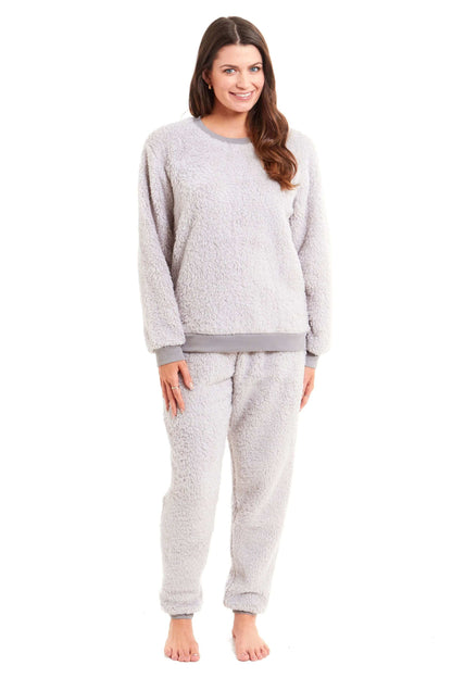 Women's Super Soft Teddy Fleece Lounge Set Fluffy Crew Neck Pyjama and Stretchable Loungewear in Grey Pink Ideal Nightwear Gift Available in S M L XL Sizes Daisy Dreamer
