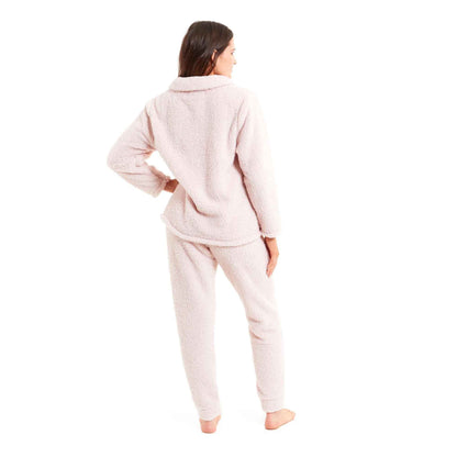 Women's Super Soft Teddy Fleece Loungewear Set Cozy Elasticated Waistband Pants and Zip Front Top in Pink Grey Cream Luxurious Nightwear by Daisy Dreamer