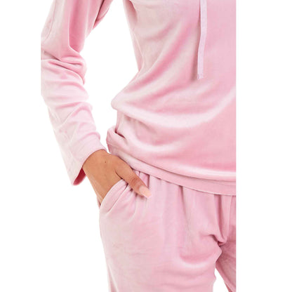 Women's Super Soft Velour Hooded Pyjama Set Comfortable Fleece Loungewear for Lounging Sleeping Pajama Parties in Pink Grey by Daisy Dreamer