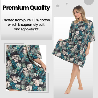 Women's Tropical Baggy Nighty Dress Oversized T-Shirt Nighties 100% Cotton Short Sleeved Nightshirt for Ladies by Daisy Dreamer