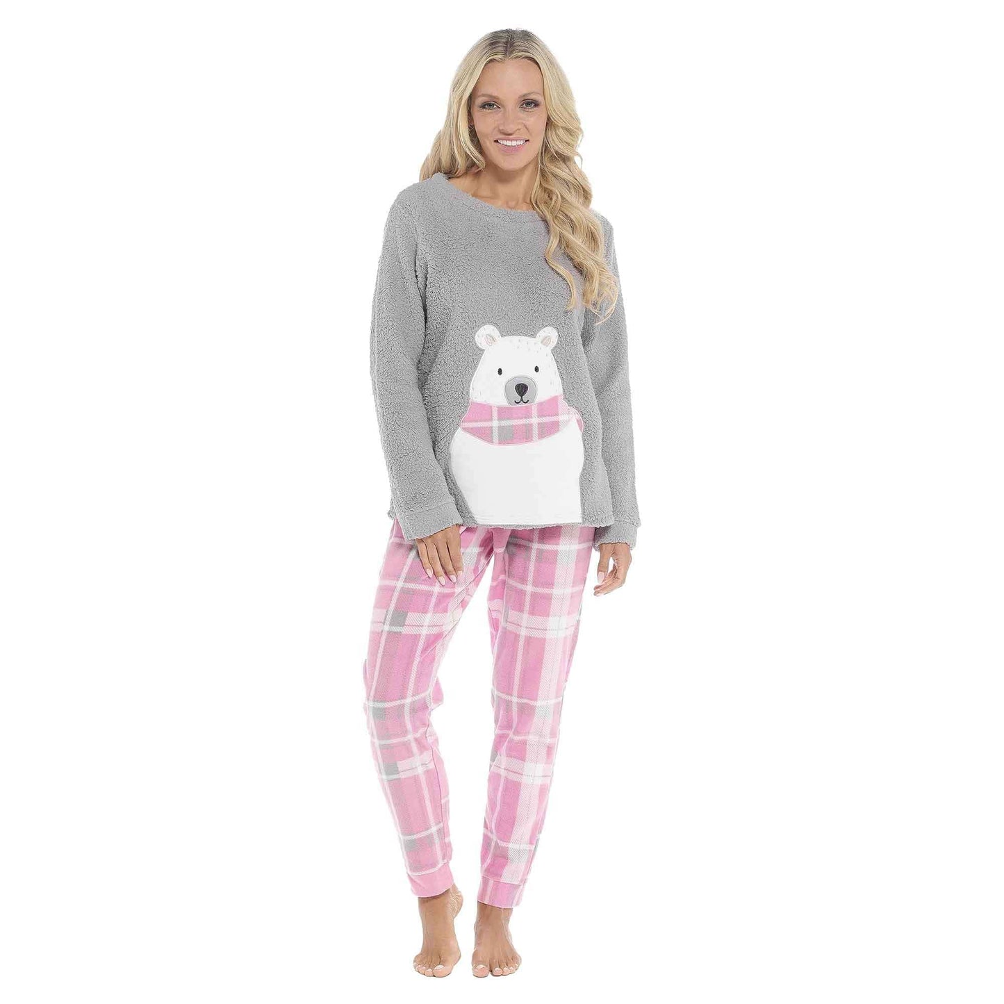 Women's Ultra-Soft Fleece Pyjama Set Cozy Polar Bear Print Long Sleeve Top and Elasticated Bottoms Warm Winter Nightwear by Daisy Dreamer