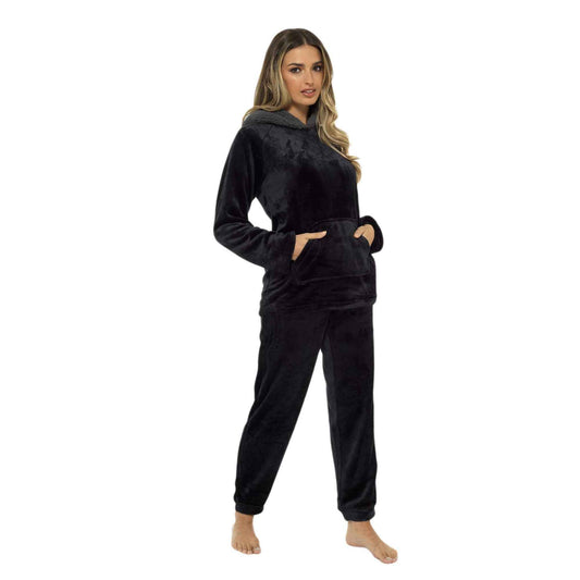 Women's Ultra-Soft Plush Fleece Hooded Pajama Set Cozy Winter Nightwear Warm Loungewear for Home Relaxation by Daisy Dreamer