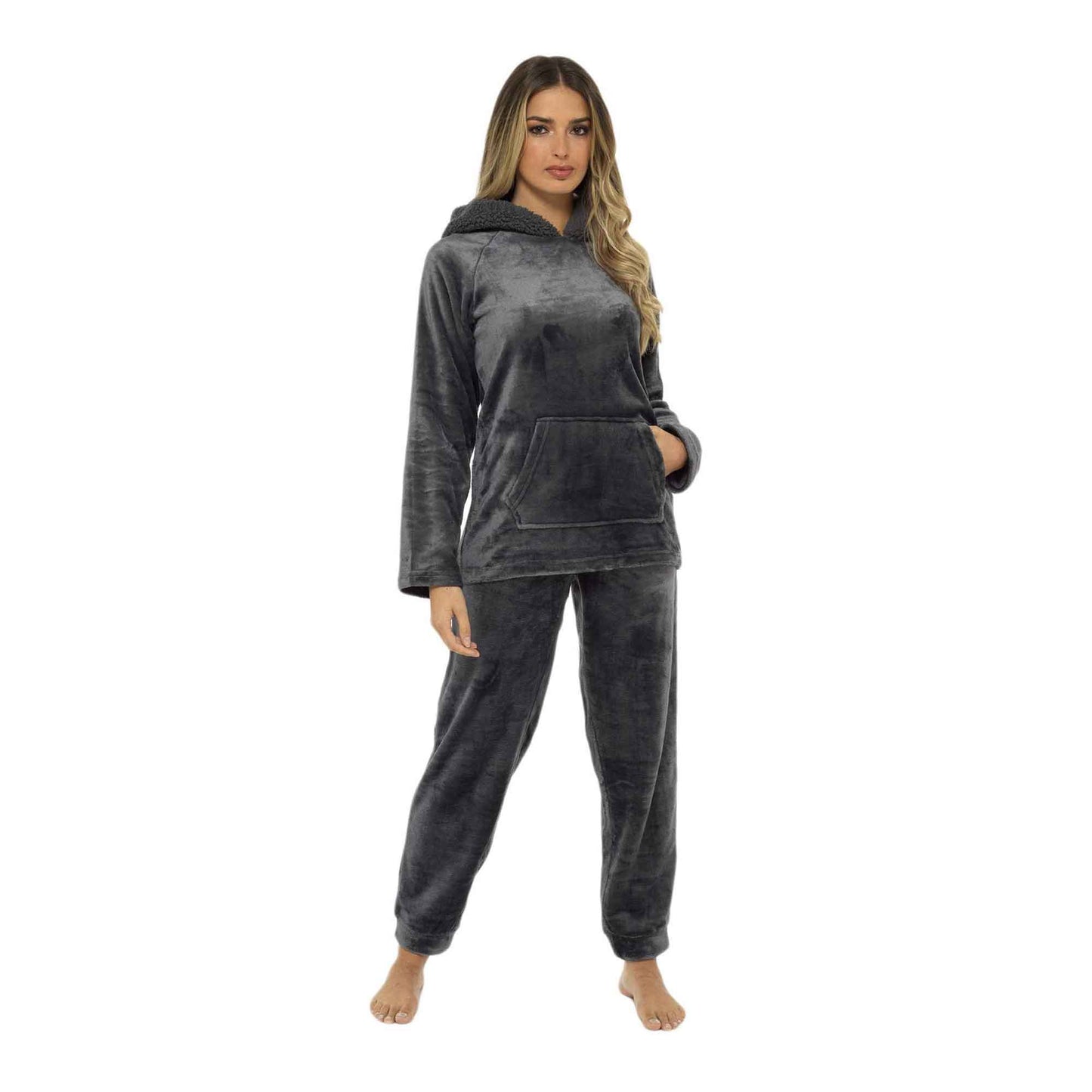 Women's Ultra-Soft Plush Fleece Hooded Pajama Set Cozy Winter Nightwear Warm Loungewear for Home Relaxation by Daisy Dreamer