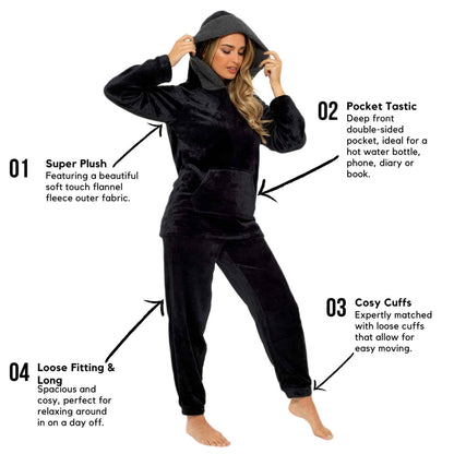 Women's Ultra-Soft Plush Fleece Hooded Pajama Set Cozy Winter Nightwear Warm Loungewear for Home Relaxation by Daisy Dreamer