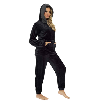 Women's Ultra-Soft Plush Fleece Hooded Pajama Set Cozy Winter Nightwear Warm Loungewear for Home Relaxation by Daisy Dreamer