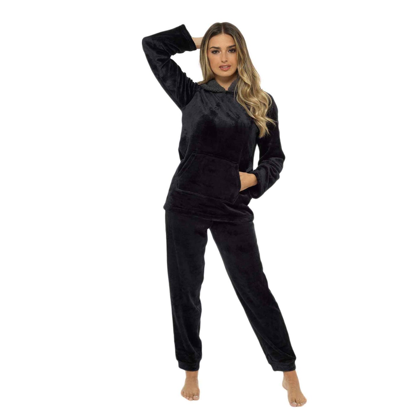 Women's Ultra-Soft Plush Fleece Hooded Pajama Set Cozy Winter Nightwear Warm Loungewear for Home Relaxation by Daisy Dreamer