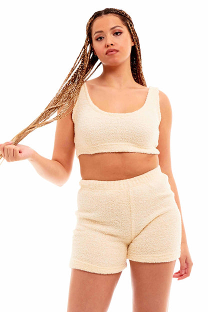 Women's Ultra-Soft Teddy Fleece Crop Top and Shorts Pyjama Loungewear Set Cozy Fluffy Nightwear Perfect for Home Comfort and Relaxation by Daisy Dreamer