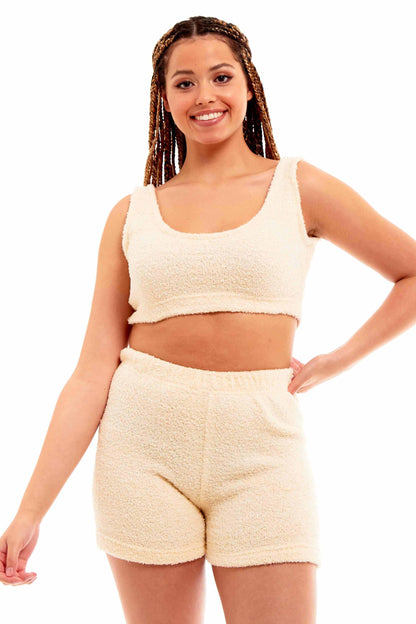 Women's Ultra-Soft Teddy Fleece Crop Top and Shorts Pyjama Loungewear Set Cozy Fluffy Nightwear Perfect for Home Comfort and Relaxation by Daisy Dreamer