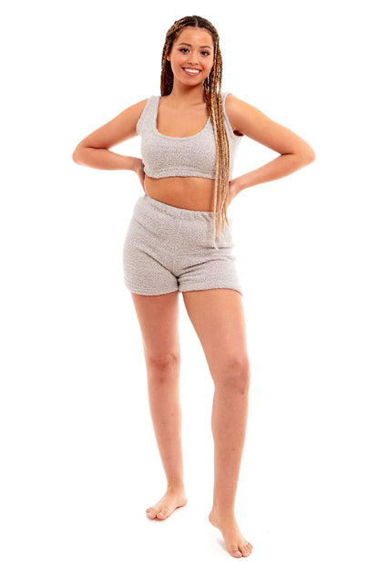 Women's Ultra-Soft Teddy Fleece Crop Top and Shorts Pyjama Loungewear Set Cozy Fluffy Nightwear Perfect for Home Comfort and Relaxation by Daisy Dreamer