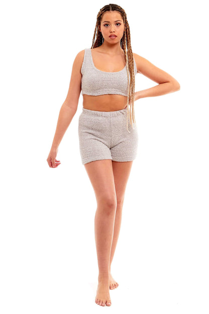 Women's Ultra-Soft Teddy Fleece Crop Top and Shorts Pyjama Loungewear Set Cozy Fluffy Nightwear Perfect for Home Comfort and Relaxation by Daisy Dreamer