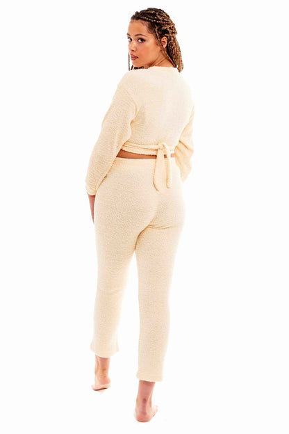 Women's Ultra Soft Teddy Fleece Loungewear Set Long Sleeve Wrap Top and Stretch Fit Pants Ideal for Relaxing and Sleeping Daisy Dreamer