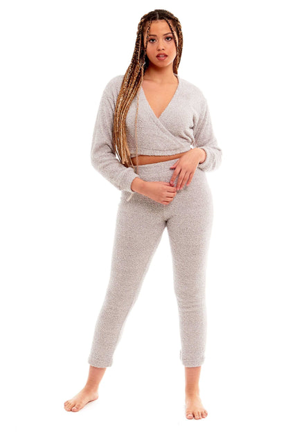 Women's Ultra Soft Teddy Fleece Loungewear Set Long Sleeve Wrap Top and Stretch Fit Pants Ideal for Relaxing and Sleeping Daisy Dreamer