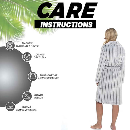 Women's Ultra Soft Velvet Fleece Hooded Bathrobe with Shawl Collar Shadow Stripe Design Grey and Charcoal All Sizes by Daisy Dreamer