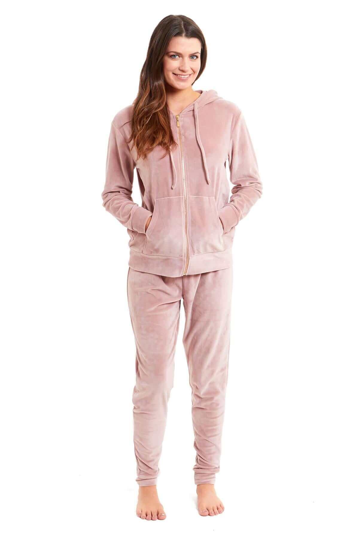 Women’s Velour Fleece Hooded Zip Track Suit Velvet Loungewear Set with Elastic Waistband Comfortable All-Day Wear Multiple Styles and Sizes by Daisy Dreamer