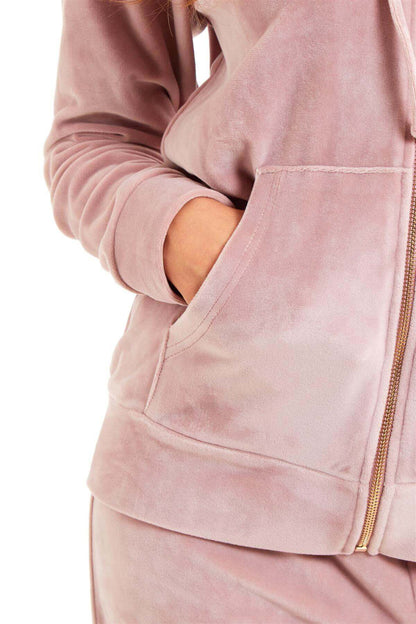 Women’s Velour Fleece Hooded Zip Track Suit Velvet Loungewear Set with Elastic Waistband Comfortable All-Day Wear Multiple Styles and Sizes by Daisy Dreamer